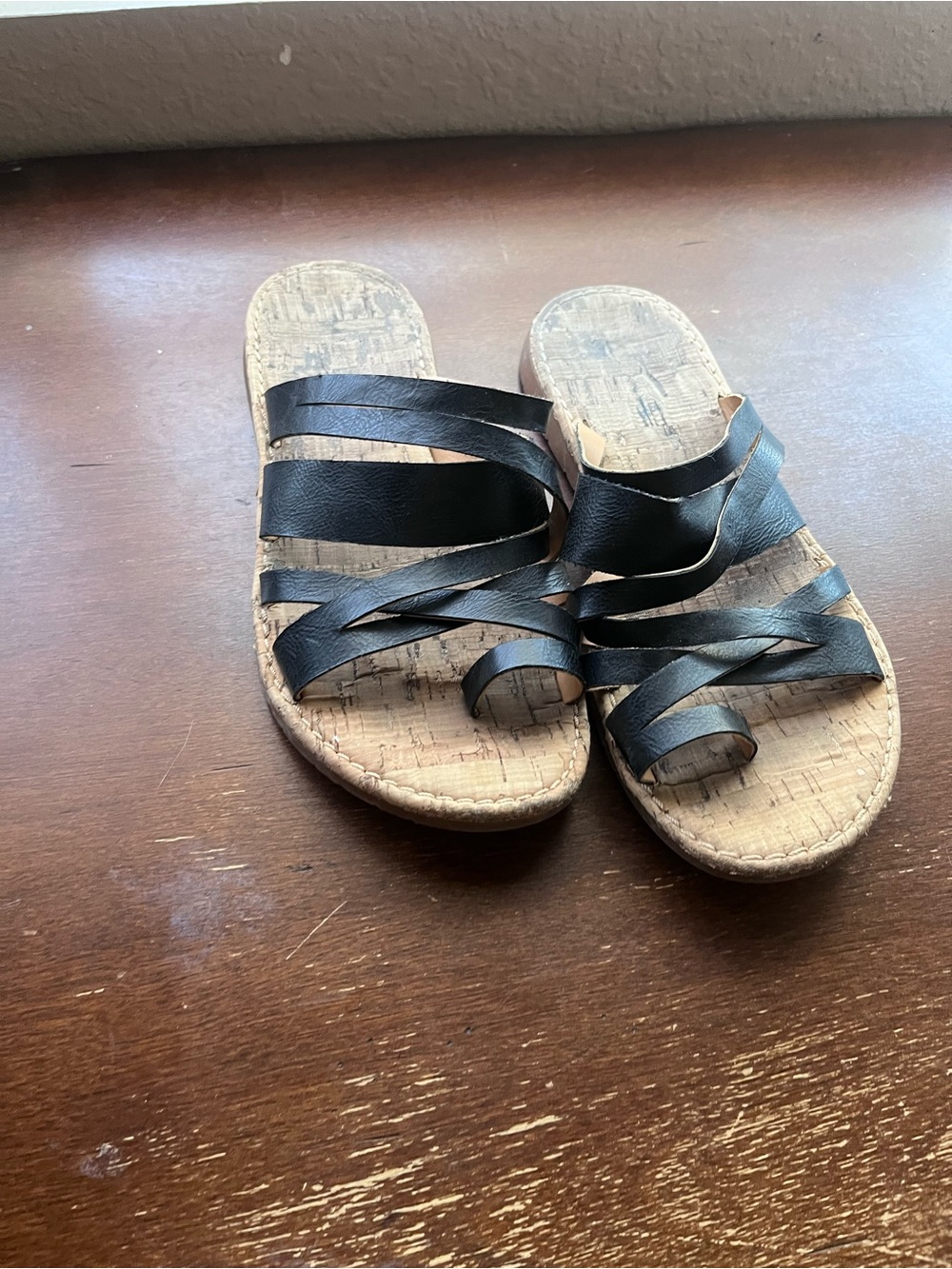 Kork-Ease Black Multi-Strap Cork Footbed Slide Sandals